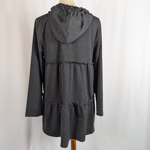 Grace Karin Gray Tiered Ruffle Hoodie Tunic Top Dress Womens Sz Medium M NEW NWT - Picture 3 of 10